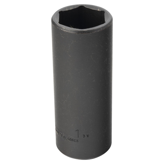 PROTO J7332HT black deep impact socket, cylindrical tool with six-point opening, front angle on white background.