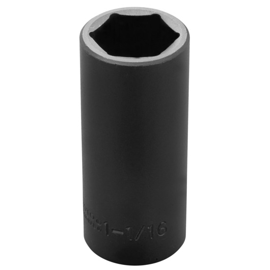 PROTO J7334H black six-point deep impact socket, tool category, front angle, white background.