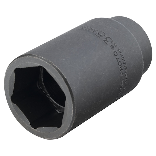 PROTO J7335M black impact socket, 35mm size, side angle on white background.