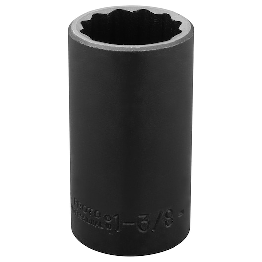 PROTO J7344 black deep impact socket, cylindrical, front angle photo on white background.