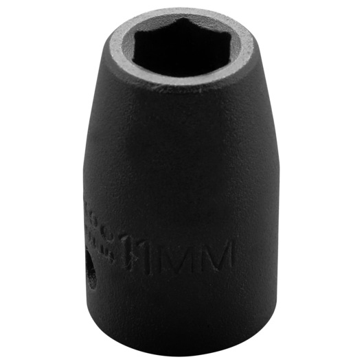 PROTO J7411M black 11mm impact socket, front angle, photography on white background