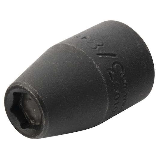 PROTO J7412HF black impact socket, hex opening, angled view on white background.