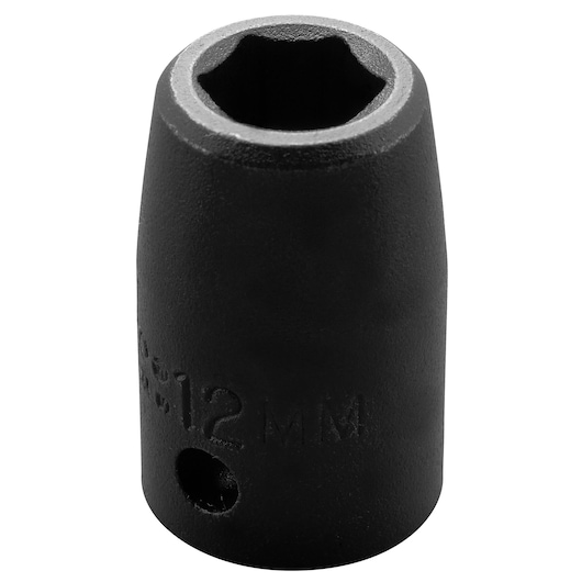 PROTO J7412M black 12mm impact socket, close-up front angle on white background.