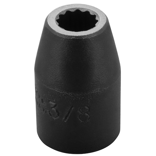 PROTO J7412 black impact socket, twelve-point, upright angle, on white background.