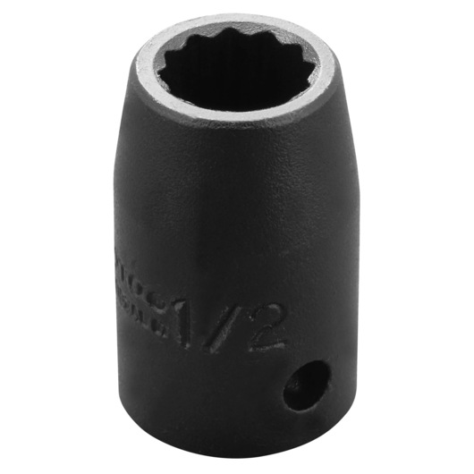 PROTO J7416 black impact socket, 1/2 inch size, shown from top angle on white background.