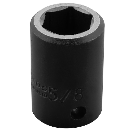 PROTO J7420H black hex socket, 5/8 inch size, cylindrical shape, front angle, white background.