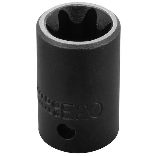 PROTO J7420TX black Torx socket, front angle, matte finish, E20 marking visible.