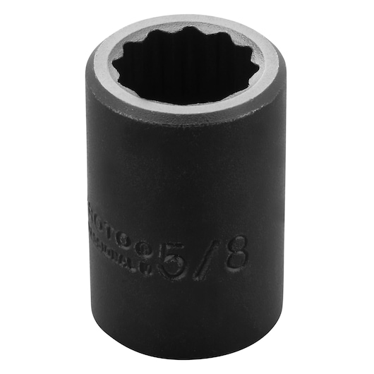 PROTO J7420 black 12-point 5/8 inch socket, close-up angled on white background, tool photography.
