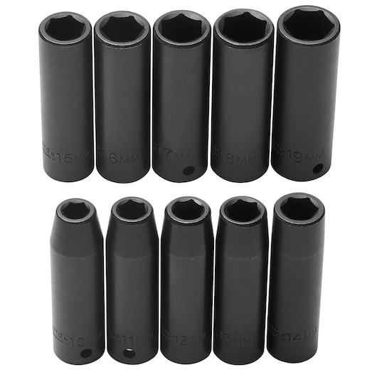 Proto® 1/2" Drive 10 Piece Metric Deep Impact Socket Set - 6 Point