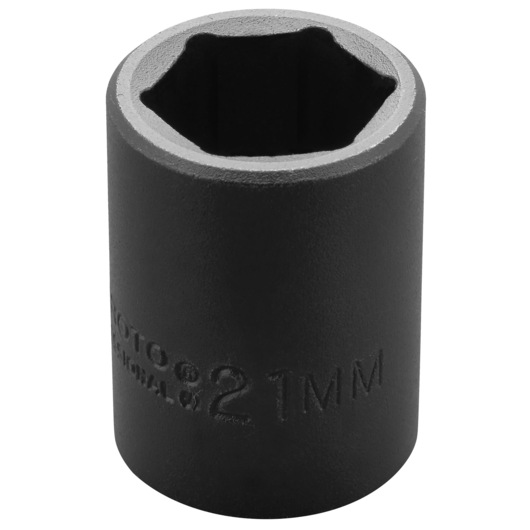 PROTO J7421M black 21mm impact socket, cylindrical design, studio angle photo.