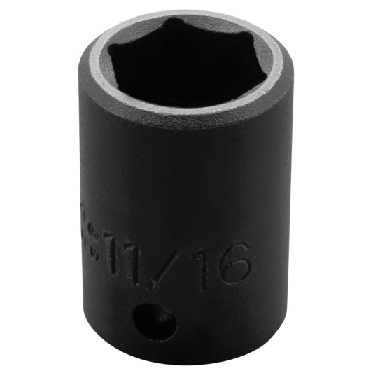 PROTO J7422H black six-point 11/16 inch impact socket, front angle on white background.