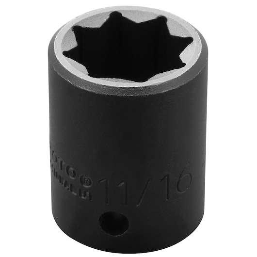 PROTO J7422S black 11/16-inch impact socket, photography, front angle, white background