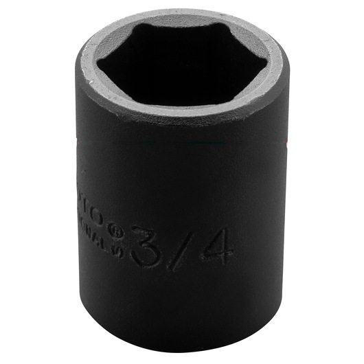 PROTO J7424H black 3/4 inch impact socket shown upright on white background, photography of single socket tool.