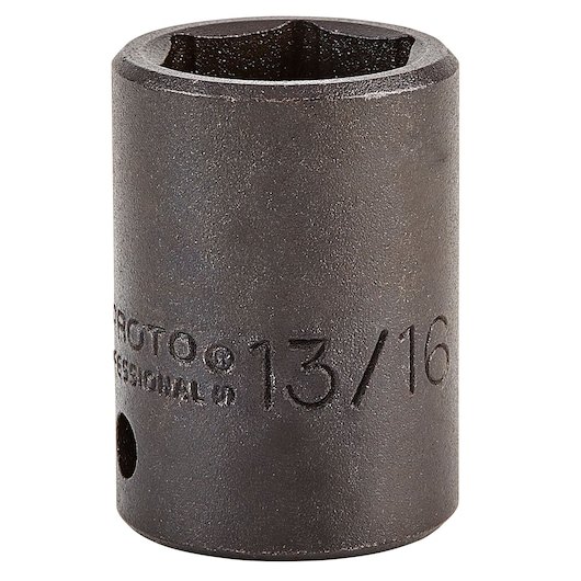 PROTO J7426H 13/16 inch black impact socket, cylindrical, front angle on white background.