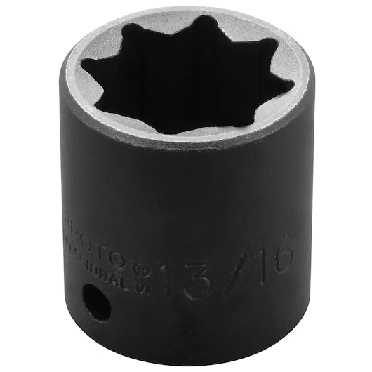 PROTO J7426S black 6-point impact socket, 13/16 inch, cylindrical, top angle on white background.