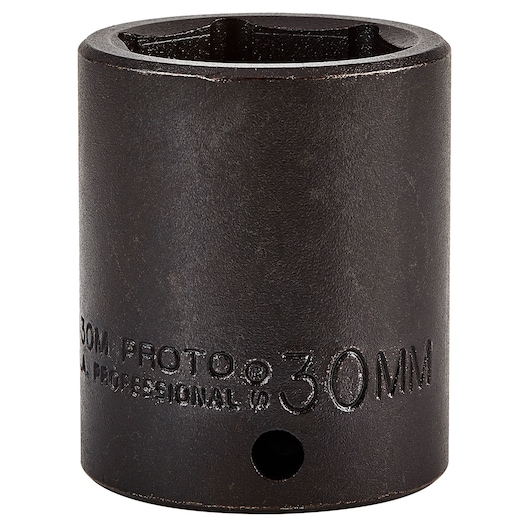 Photo of PROTO J7430M 30mm impact socket, black finish, shown at front angle on white background.