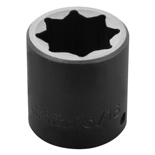 PROTO J7430S black impact socket, 15/16 inch size, front angle on white background.
