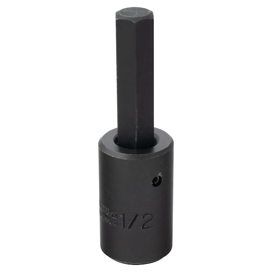 PROTO J74411/2 black hex impact socket photographed on white background, front angle.