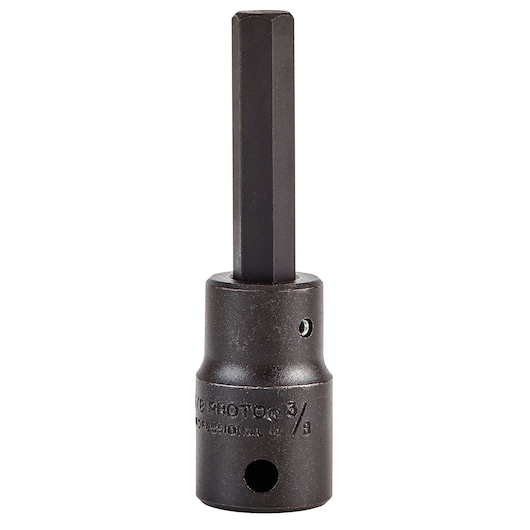 PROTO J74413/8 black hex impact socket photographed on white background, tool category.