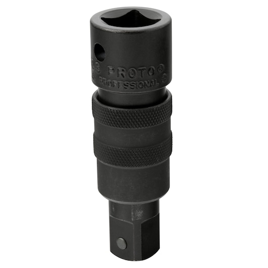 PROTO J7503 black impact socket adapter on white background, showing knurled grip and square drive end.