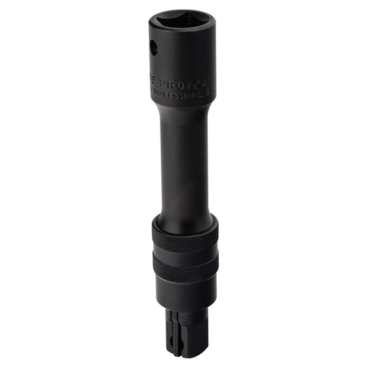 PROTO J7505 black impact socket with knurled grip, photographed upright on white background.