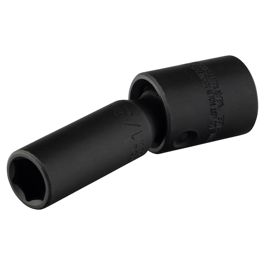 Photo of PROTO J75275P black impact socket with universal joint, angled on white background.