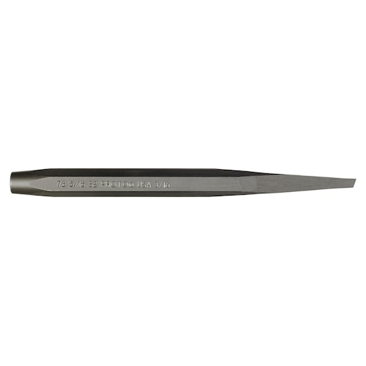 Photo of PROTO J765-16S2 steel cold chisel with beveled edge, side angle on white background, hand tool category.