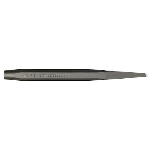 PROTO J765-16S2 flat tip cold chisel, steel hand tool, side view on white background.