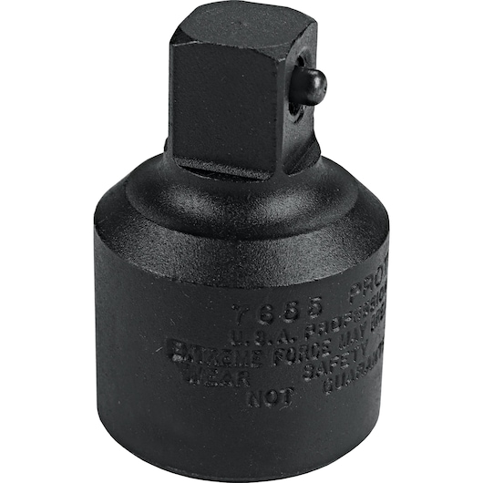 PROTO J7655 black socket adapter photographed on white background, cylindrical design with engraved markings.