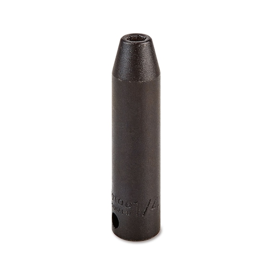 PROTO J7708H black hex deep socket tool, photographed upright on white background.