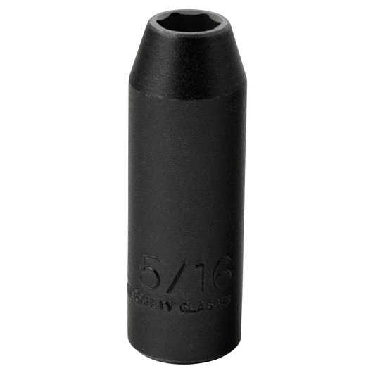 PROTO J7710HT black 5/16-inch deep impact socket, vertical angle, on white background.