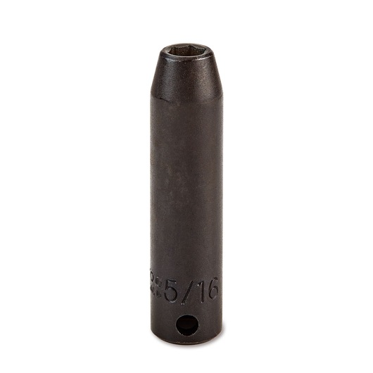 Photo of PROTO J7710H black 5/16 inch deep socket, cylindrical shape, upright, on white background.