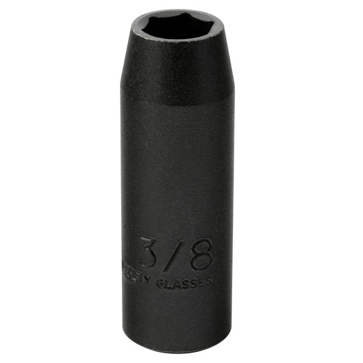 PROTO J7712HT black 3/8 inch deep impact socket, vertical angle, photography on white background.