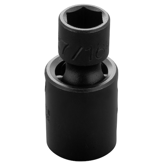 PROTO J77274P black impact socket with swivel joint, photography of tool upright on white background.