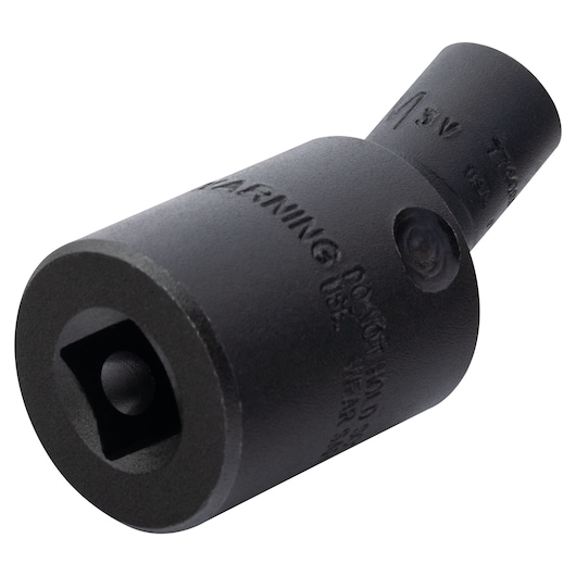 PROTO J77408MP black impact socket adapter, photography, angled view on white background.