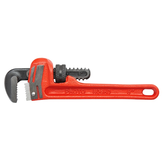 PROTO J806HD pipe wrench, 6-inch, red handle, side view on white background.