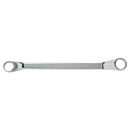 PROTO J8185-T500 chrome double box end wrench, photography, front angle on white background.