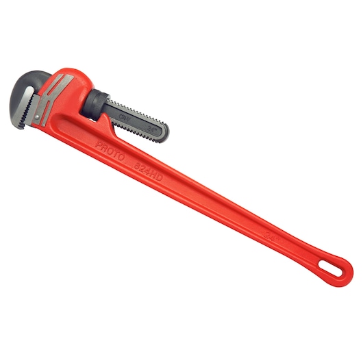 PROTO J824HD heavy-duty red pipe wrench, side angle on white background.