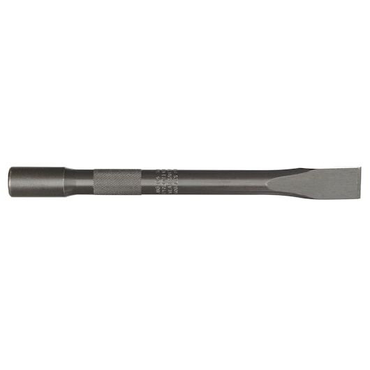 PROTO J86034 flat chisel tool, dark steel finish, knurled grip, product photo, side angle.