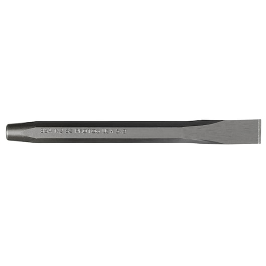 PROTO J86A1-2S2 flat steel chisel, side angle, grey finish.