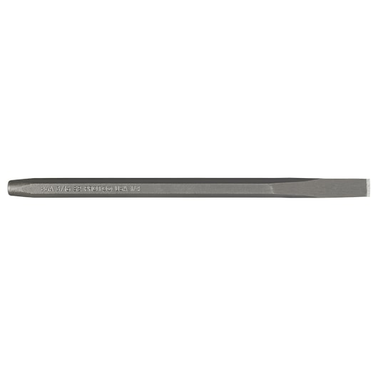 PROTO J86A3-16S2 cold chisel, steel, flat blade, side view on white background.