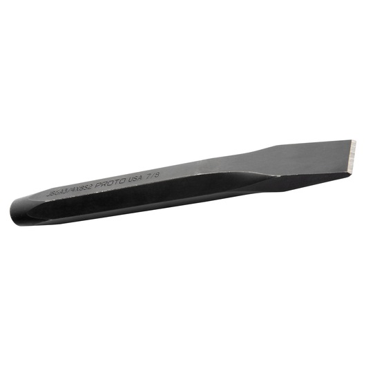 PROTO J86A3-4X8S2 flat cold chisel, steel, black finish, product side angle on white background.