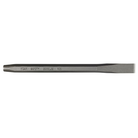 PROTO J86A5-16S2 cold chisel with hex body, steel, flat blade, side view on white background.