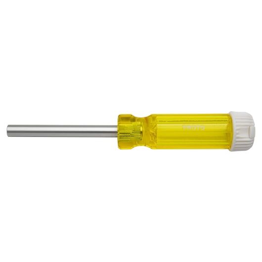 PROTO J9300MS screwdriver with yellow transparent handle and white cap, side view on white background.