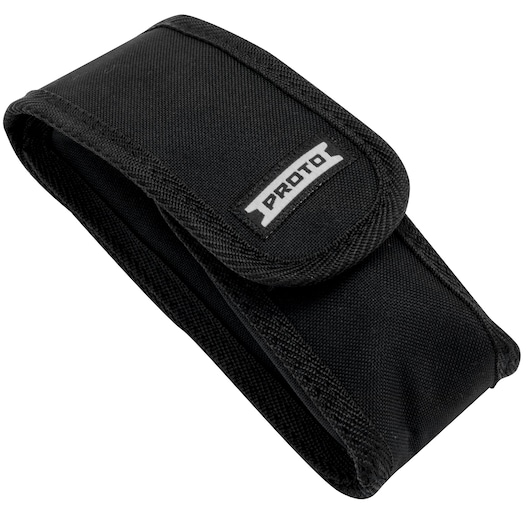 PROTO black tool pouch with flap closure, angled view, SKU J9326