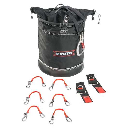 PROTO® Tethered 300 lb.Capacity D-Ring Lift Bucket With D-Ring Wrist Strap System (2) JWS-DR and (6) JLANWR6LB