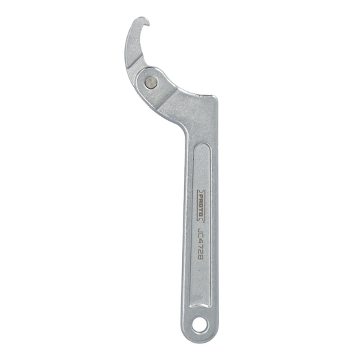 A metal adjustable hook spanner wrench with a curved hook end and a hole at the bottom of the handle. The handle is labeled with the brand 'PROTO' and the model number 'JC472B'.