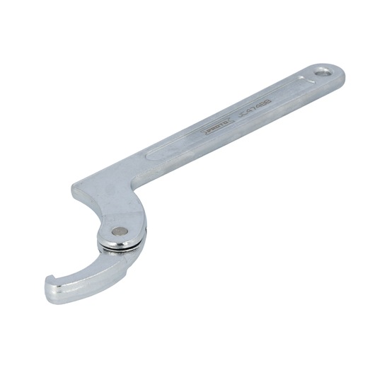 A metallic adjustable hook wrench with a long handle and a curved jaw, used for loosening or tightening round nuts or collars. The tool has the brand PROTO and the model number JC474BB engraved on the handle.