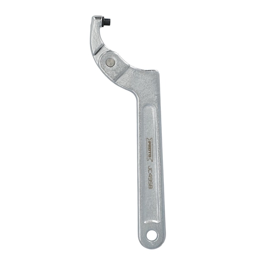 A metal adjustable hook spanner wrench with a single hole at the end of the handle, designed for use with round nuts or collars. The handle is engraved with the brand name PROTO and model number JC495B.