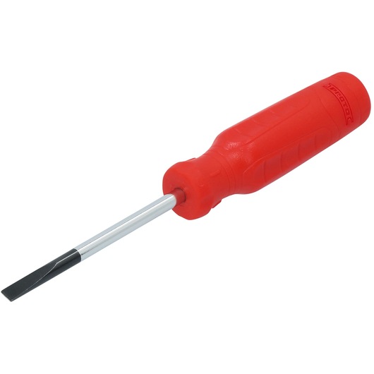 PROTO JCP31603RF flathead screwdriver with red ergonomic handle, angled view on white background.
